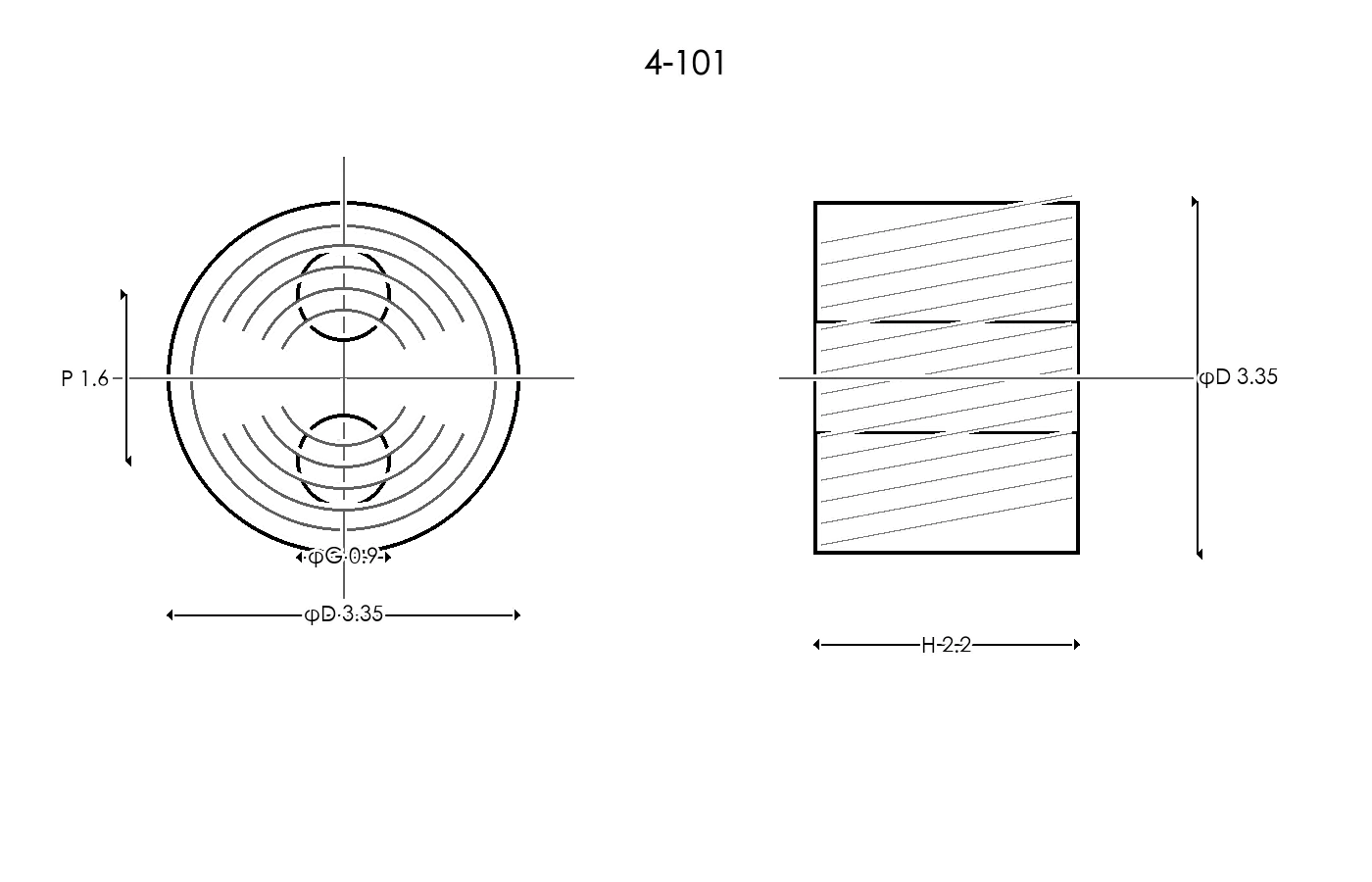 4-101 Rubber Ring Specification Engineering drawing / three views