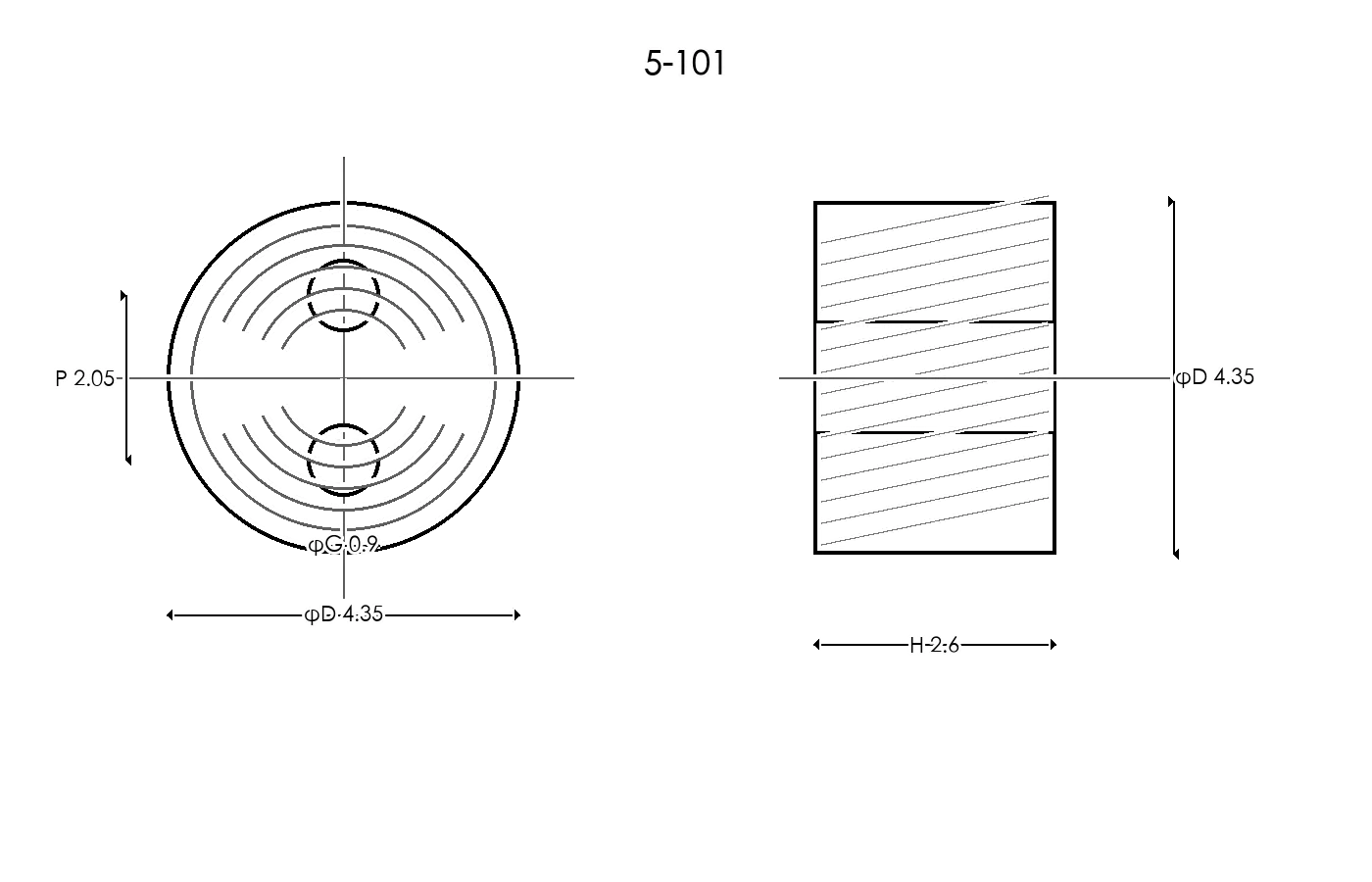 5-101 Rubber Ring Specification Engineering drawing / three views