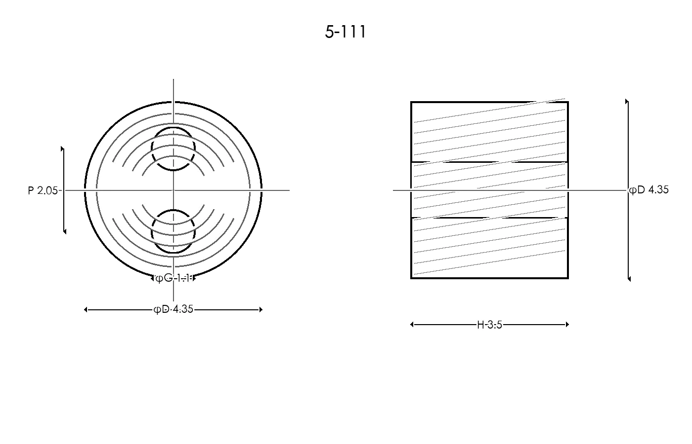 5-111 Rubber Ring Specification Engineering drawing / three views