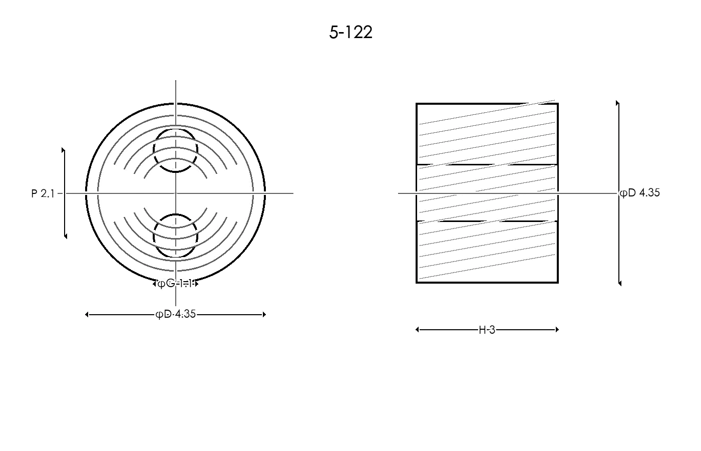 5-122 Rubber Ring Specification Engineering drawing / three views