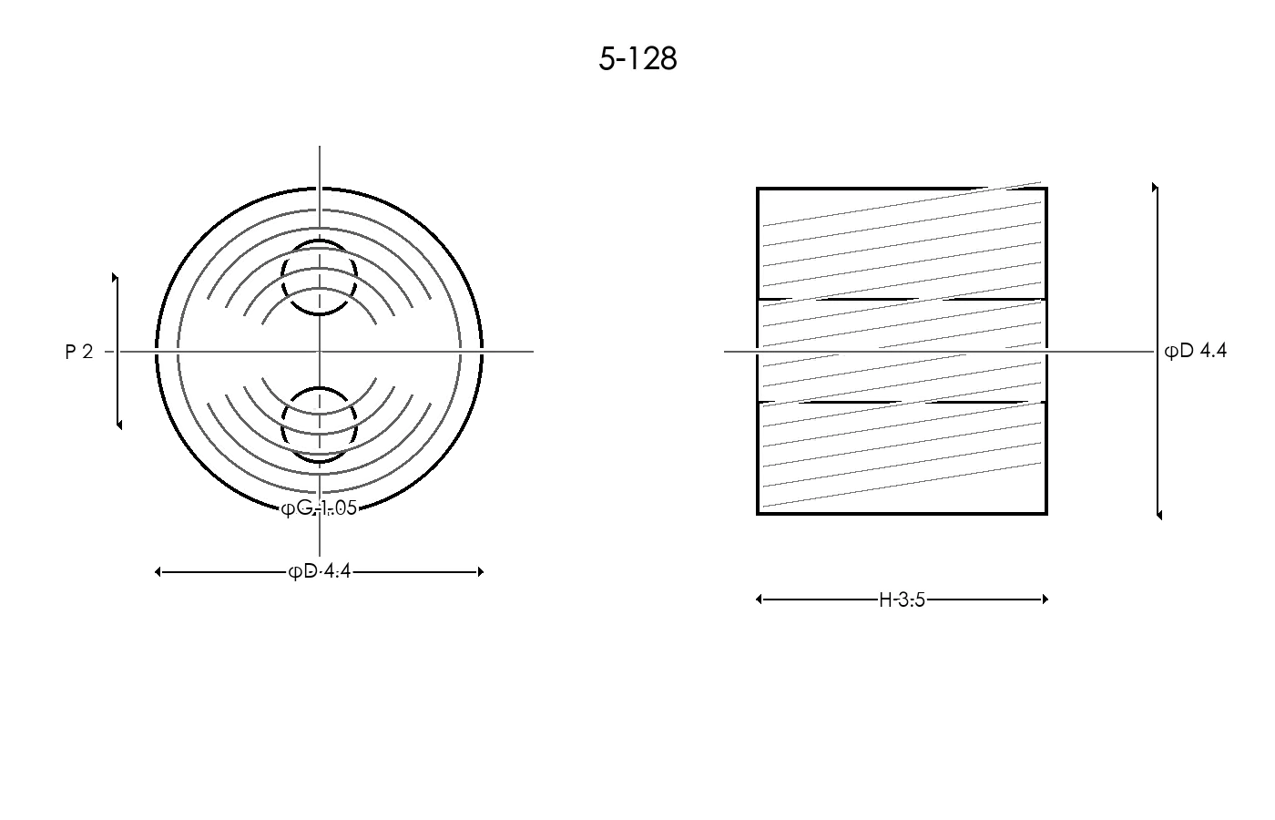 5-128 Rubber Ring Specification Engineering drawing / three views
