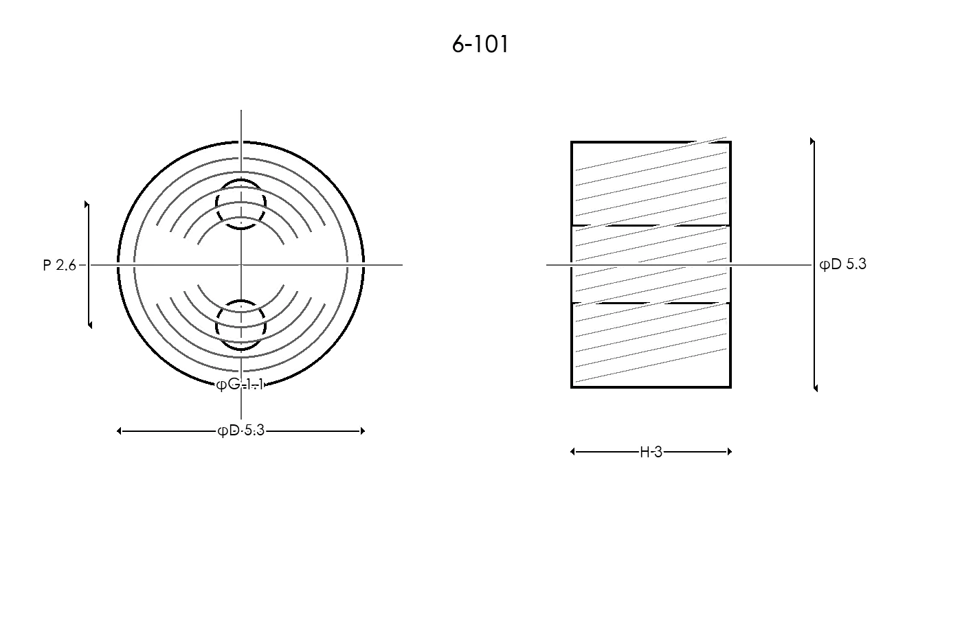 6-101 Rubber Ring Specification Engineering drawing / three views