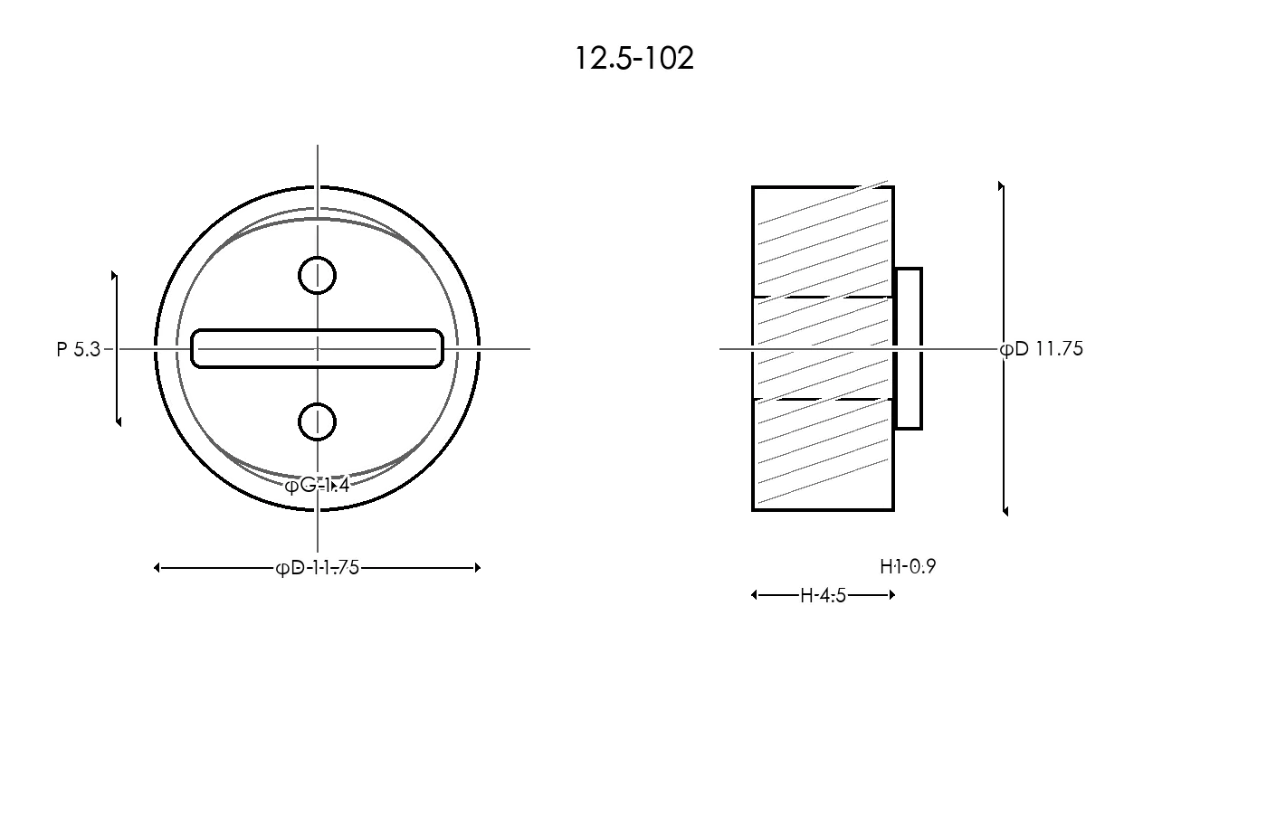 12.5-102 Rubber Ring Specification Engineering drawing / three views