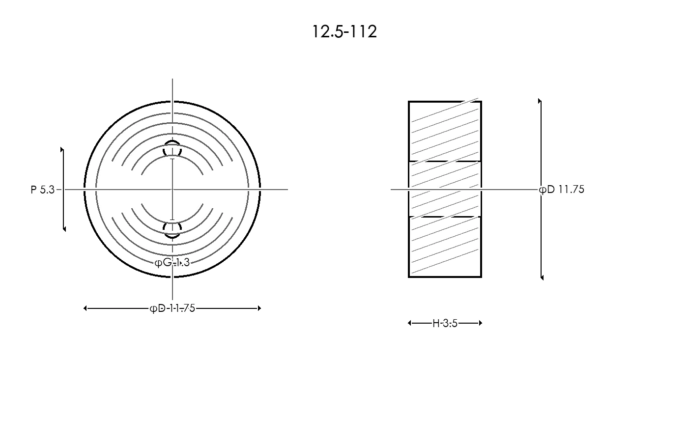 12.5-112 Rubber Ring Specification Engineering drawing / three views