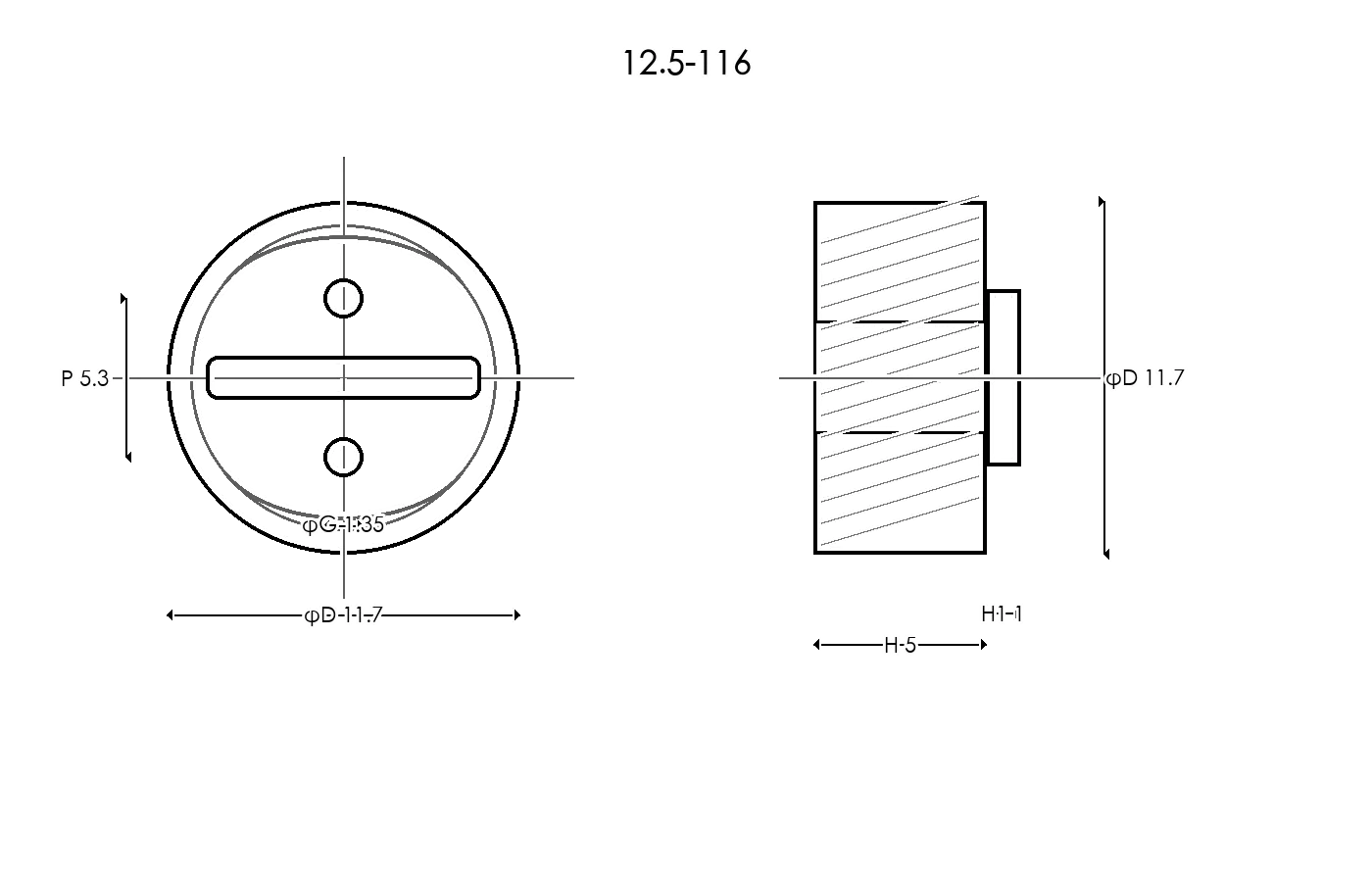 12.5-116 Rubber Ring Specification Engineering drawing / three views