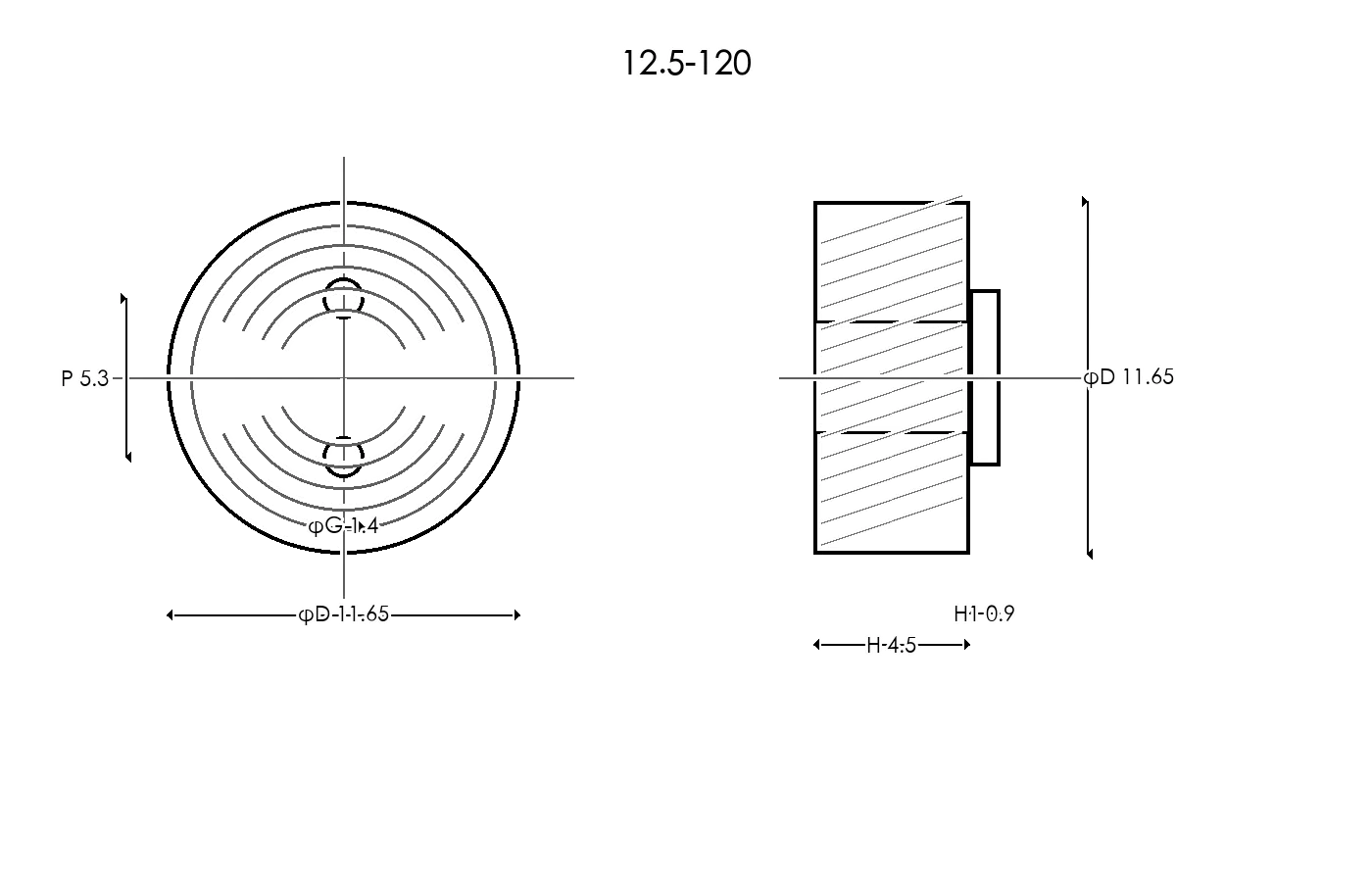 12.5-120 Rubber Ring Specification Engineering drawing / three views