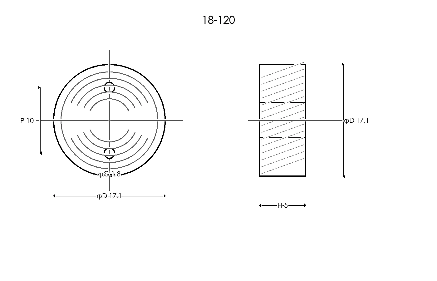 18-120 Rubber Ring Specification Engineering drawing / three views