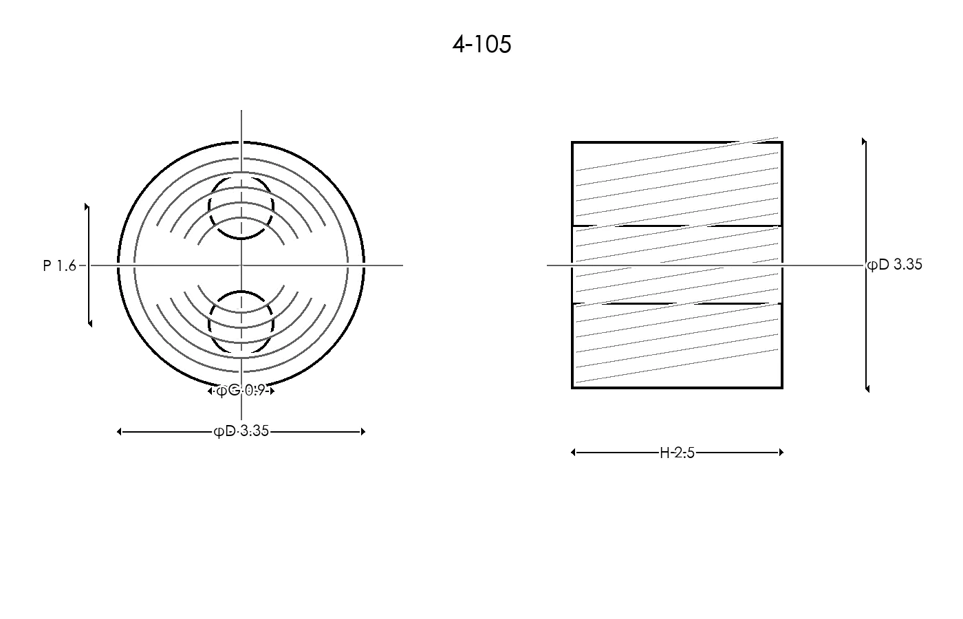4-105 Rubber Ring Specification Engineering drawing / three views