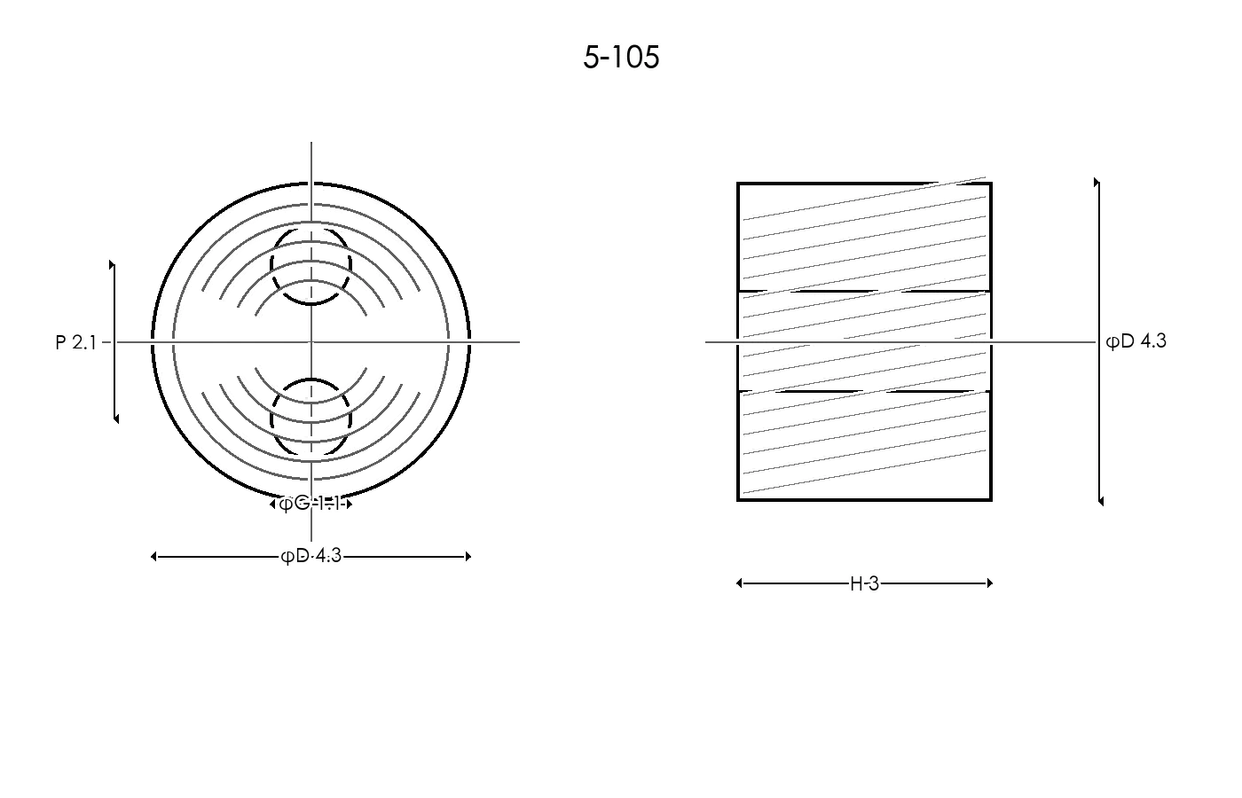 5-105 Rubber Ring Specification Engineering drawing / three views