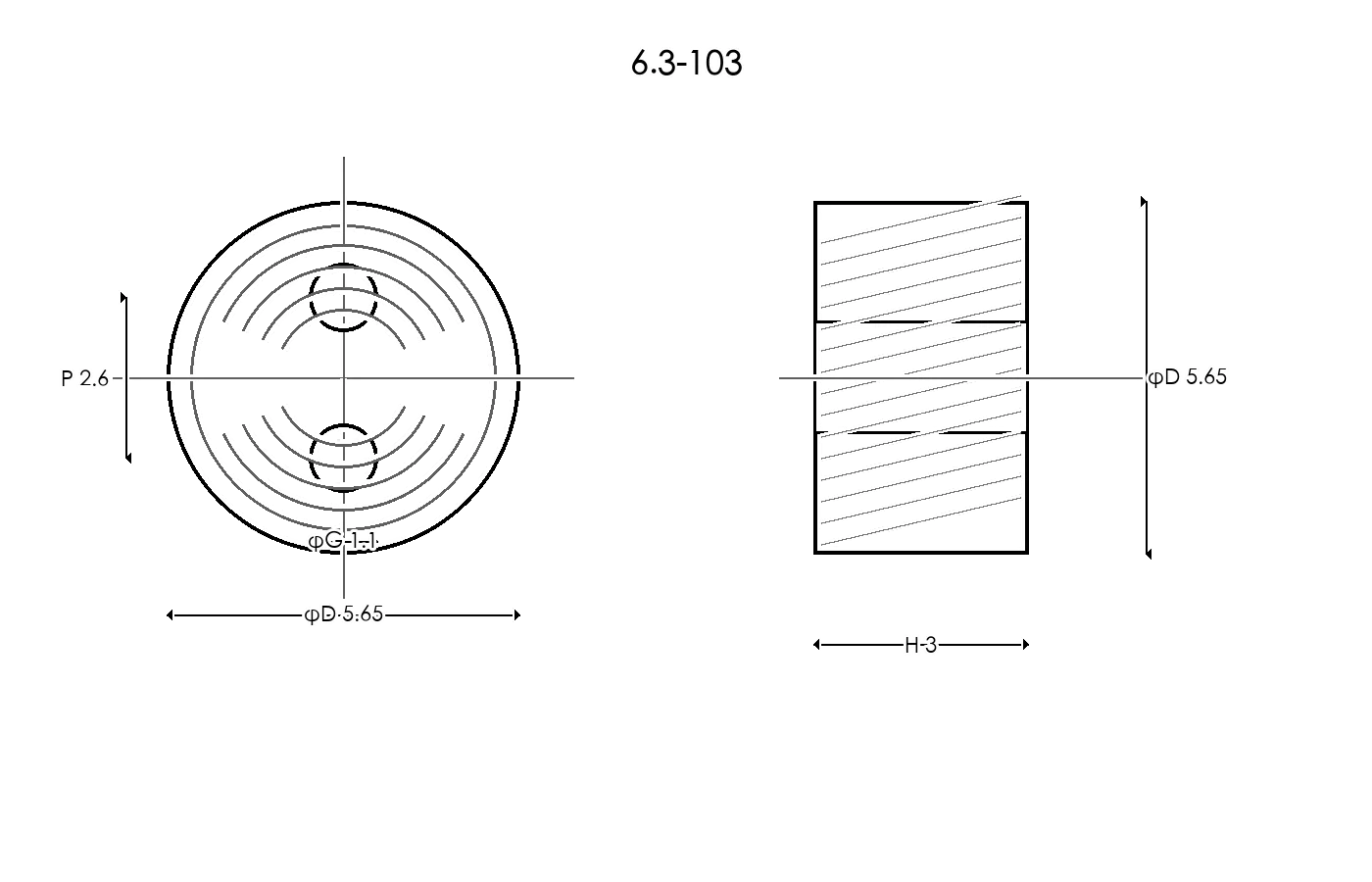 6.3-103 Rubber Ring Specification Engineering drawing / three views