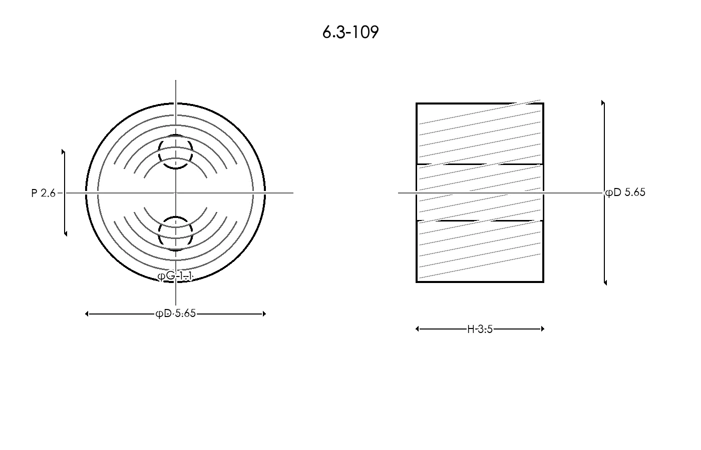 6.3-109 Rubber Ring Specification Engineering drawing / three views