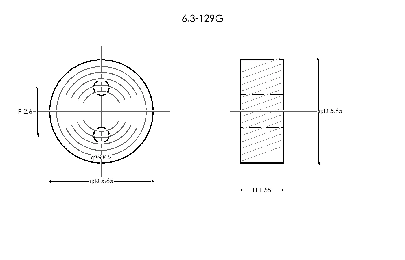 6.3-129G Rubber Ring Specification Engineering drawing / three views