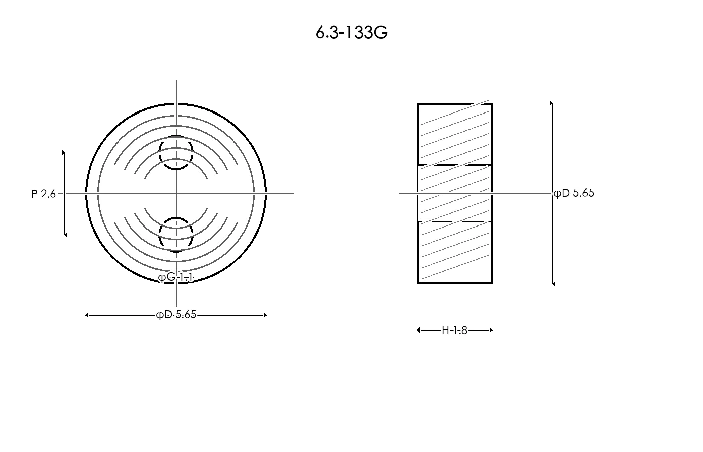 6.3-133G Rubber Ring Specification Engineering drawing / three views