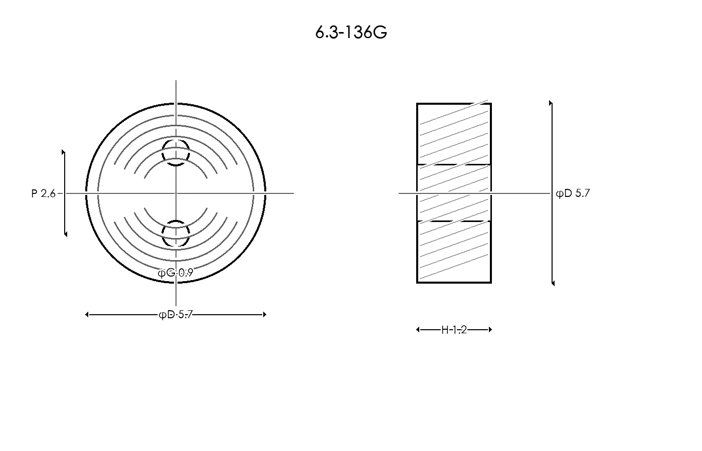 6.3-136G Rubber Ring Specification Engineering drawing / three views