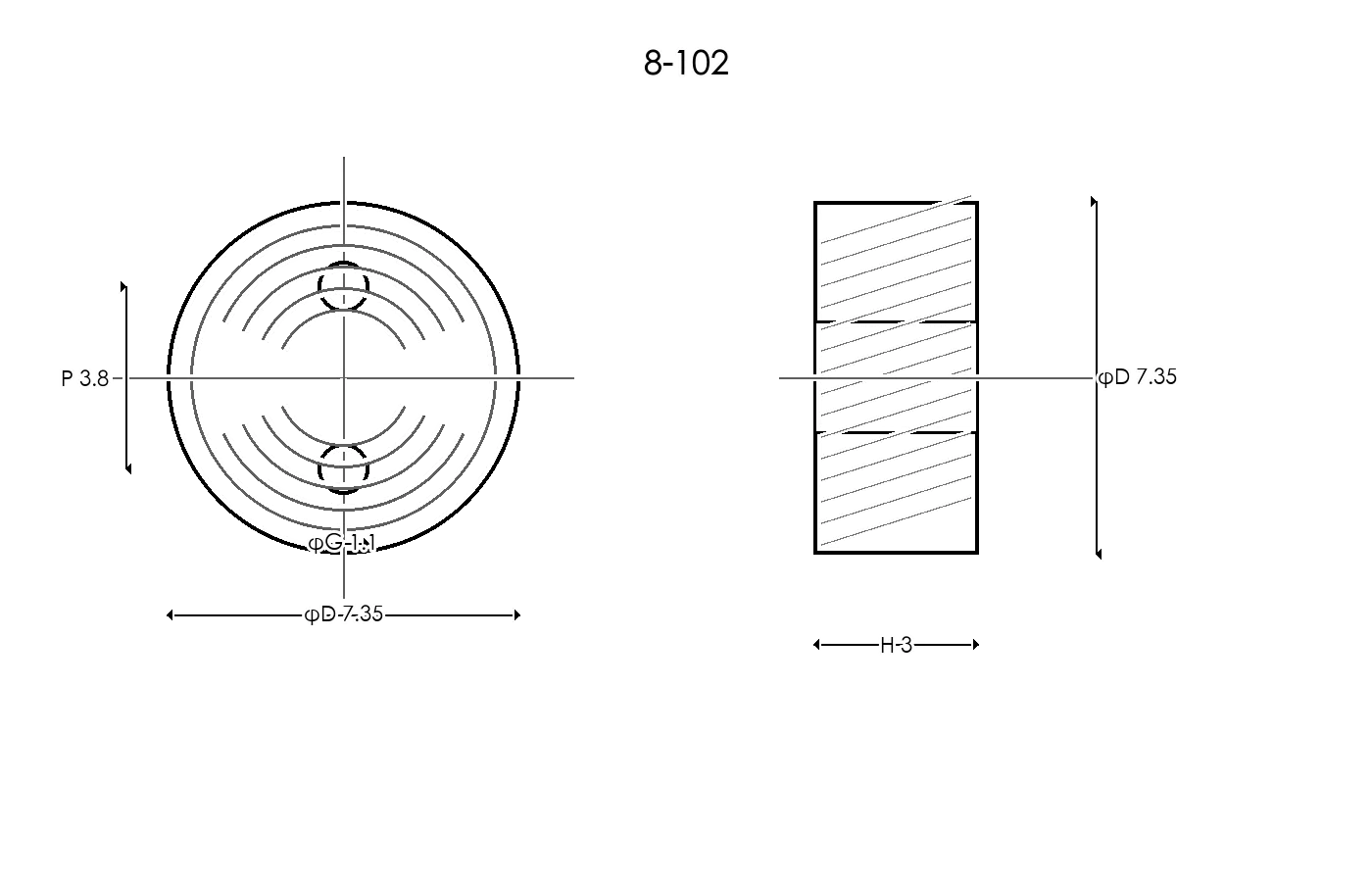 8-102 Rubber Ring Specification Engineering drawing / three views