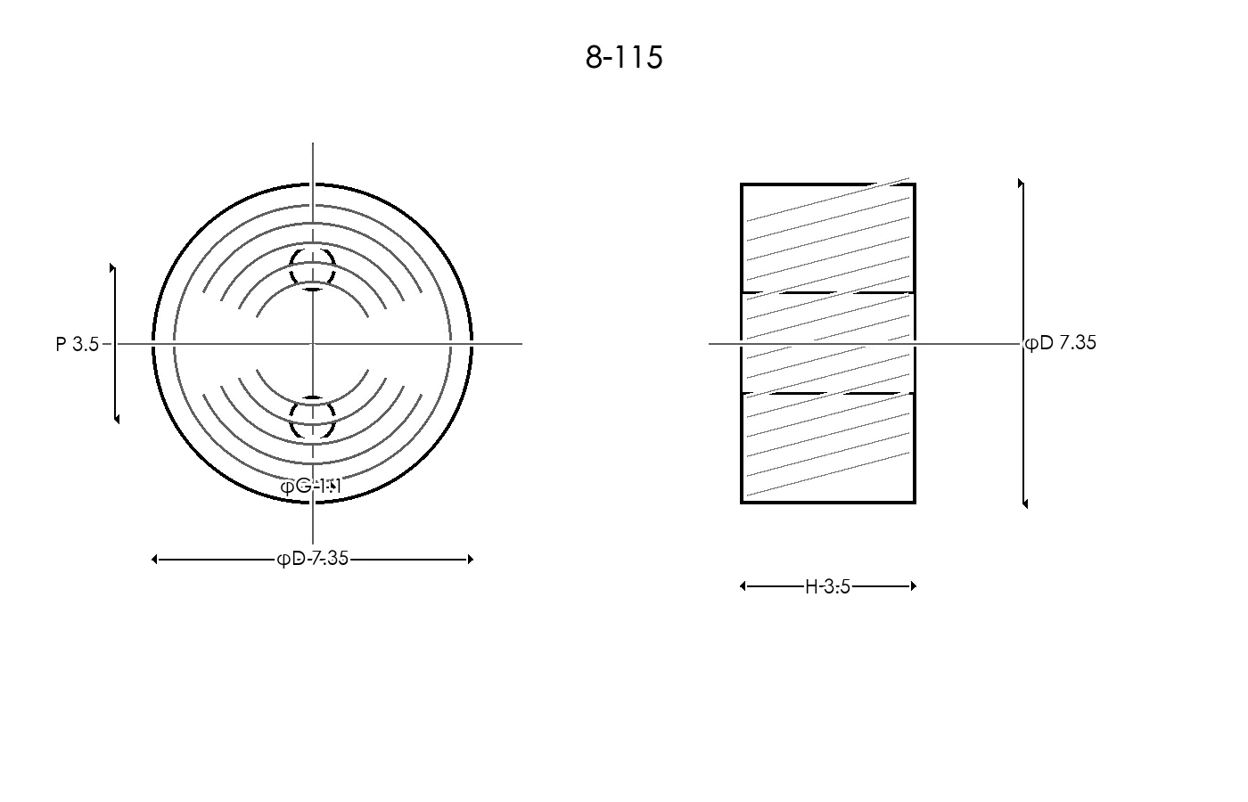 8-115 Rubber Ring Specification Engineering drawing / three views