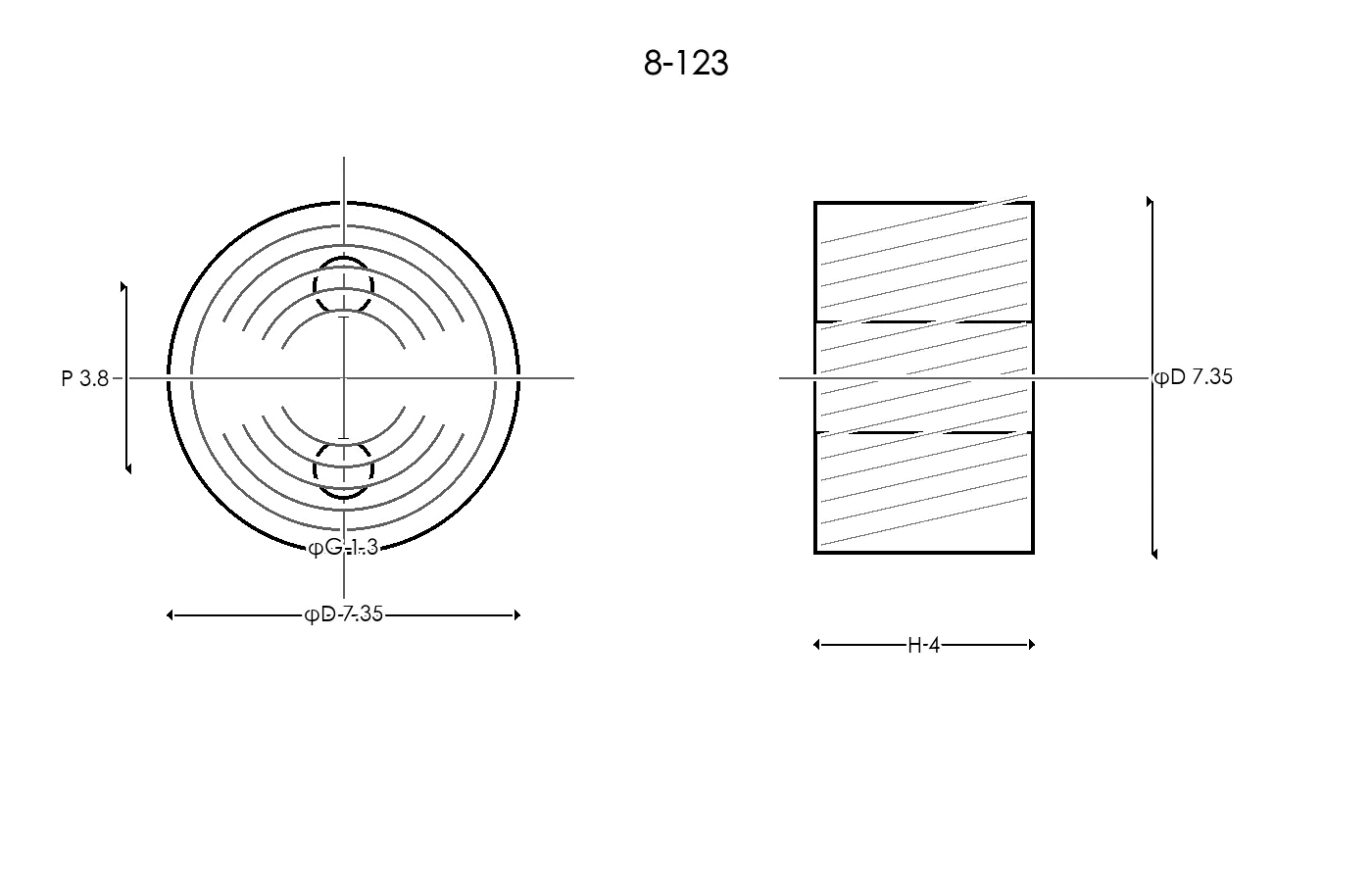8-123 Rubber Ring Specification Engineering drawing / three views