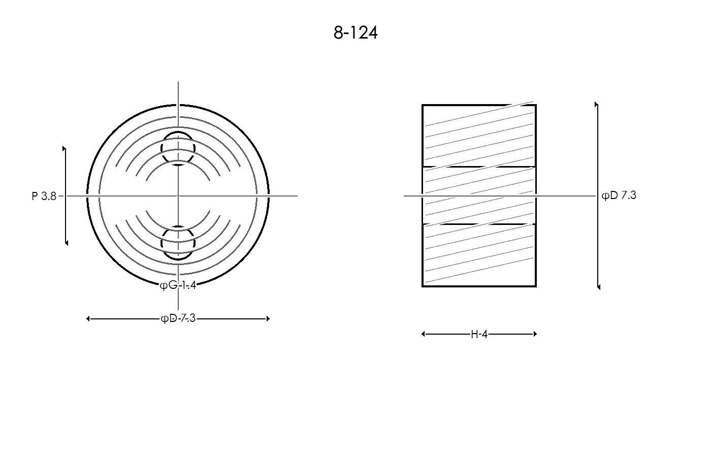 8-124 Rubber Ring Specification Engineering drawing / three views